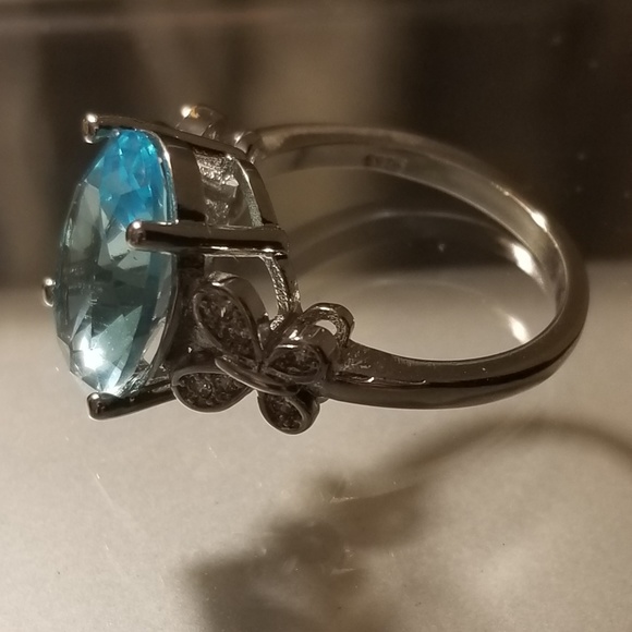 Aqua Blue Gem Stone Sterling Silver Ring Sizes 6 7 - Picture 3 of 7